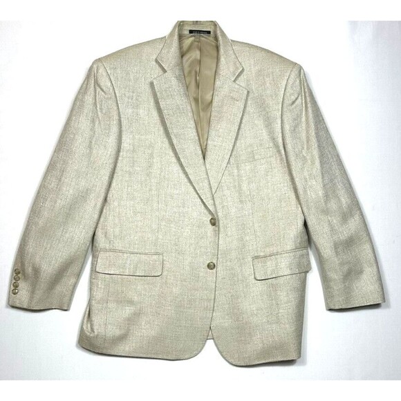 Towncraft Mens 44 R 100% Silk Beige Blazer Lined Herringbone Tan Sports Coat - Picture 2 of 15